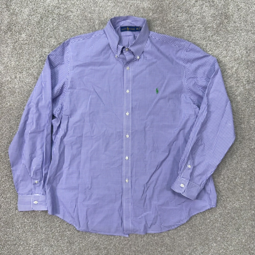 Ralph Lauren Button Down Shirt Men XXL Purple Gingham Long Sleeve Cotton Pony